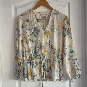 A New Day Floral V-Neck Blouse in Cream and Yellow